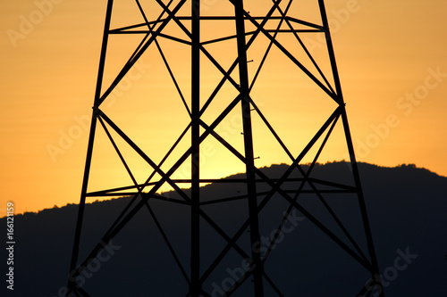 Power Transmission Line with Yellow sky