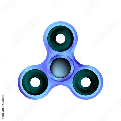 Spinner on bearings rotates three-pointed blue on white
