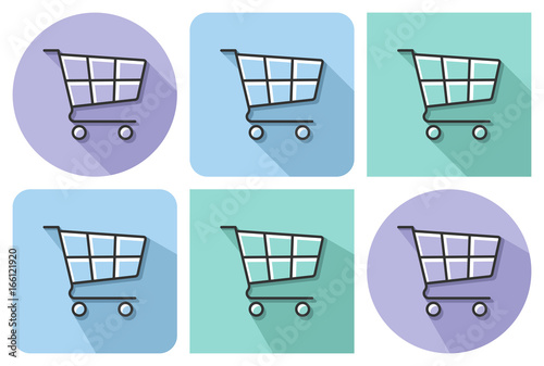 Outlined icon of shopping trolley with parallel and not parallel long shadows