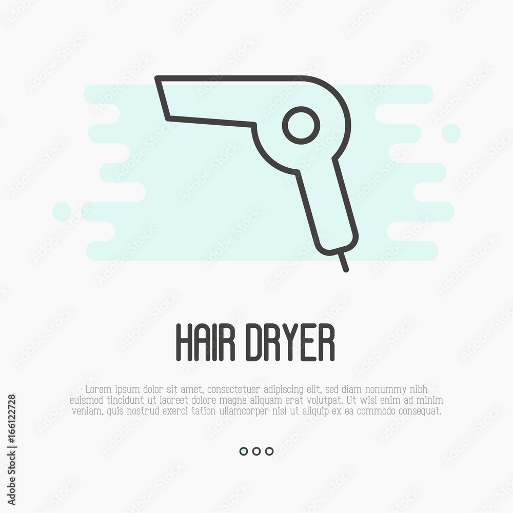 Thin line icon of hairdryer, element of logo for barber, stylist, hairdresser. Simple minimalistic vector illustration.