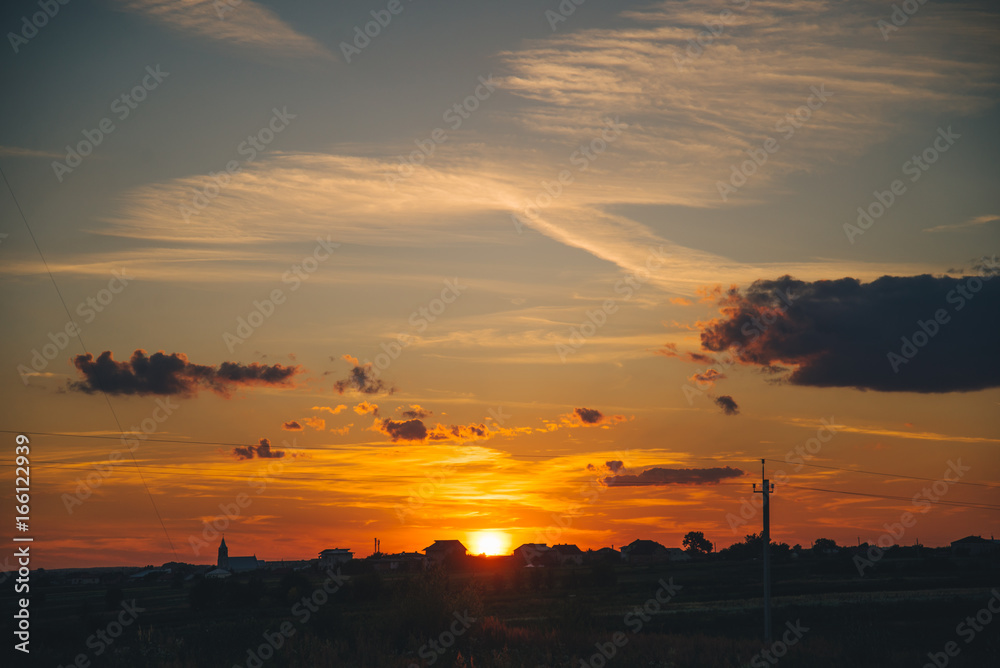 Fototapeta premium beautiful view on the filed on sunset