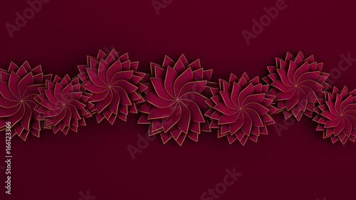 Beautiful, elegant paper flower in the style of hand-made on a white wall. 3d illustration, 3d rendering.