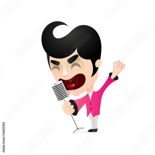 Singer singing into a microphone .