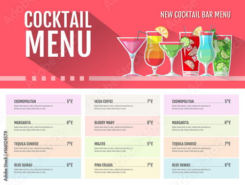 Flat style cocktail menu design