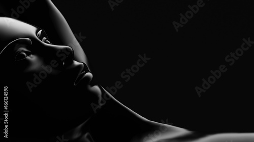 Beautiful black background with girl. 3d illustration, 3d rendering. © Pierell