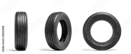 New car tires isolated on white background photo