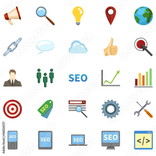 Vector Set of SEO Icons. Search Engine Optimization Pictograms.