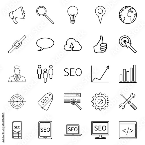 Vector Set of SEO Icons. Search Engine Optimization Pictograms.