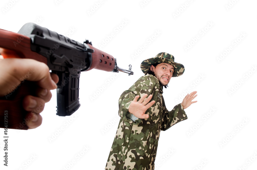 Soldier with weapons isolated on white Soldier with weapons isolated on white