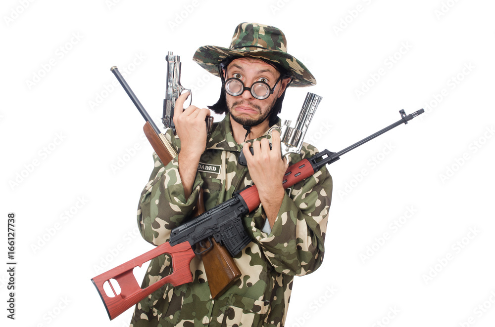 Soldier with weapons isolated on white Soldier with weapons isolated on white