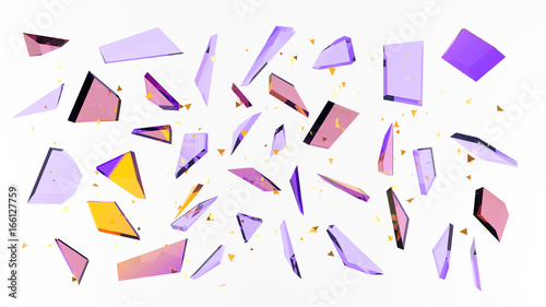 Abstract white background with isolated glass shards and glitter. 3d illustration, 3d ..rendering. photo