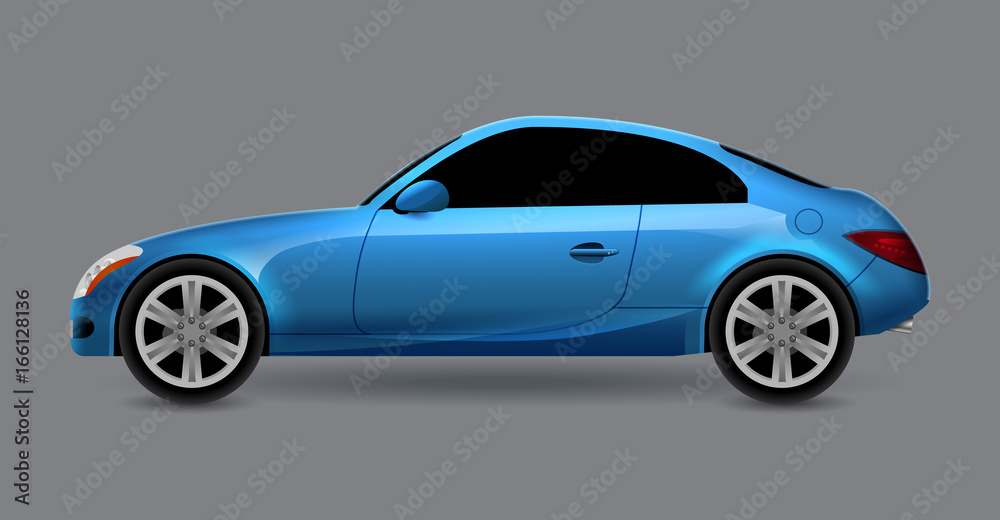 Vector automobile coupe isolated profile side view. Luxury modern sedan transport auto car. Side view car design illustration