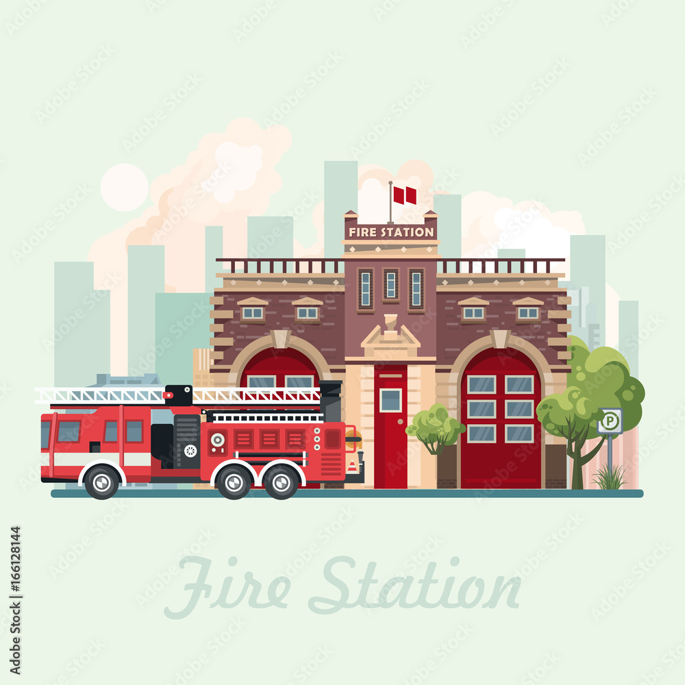 Fire statsion building vector illustration in flat design.