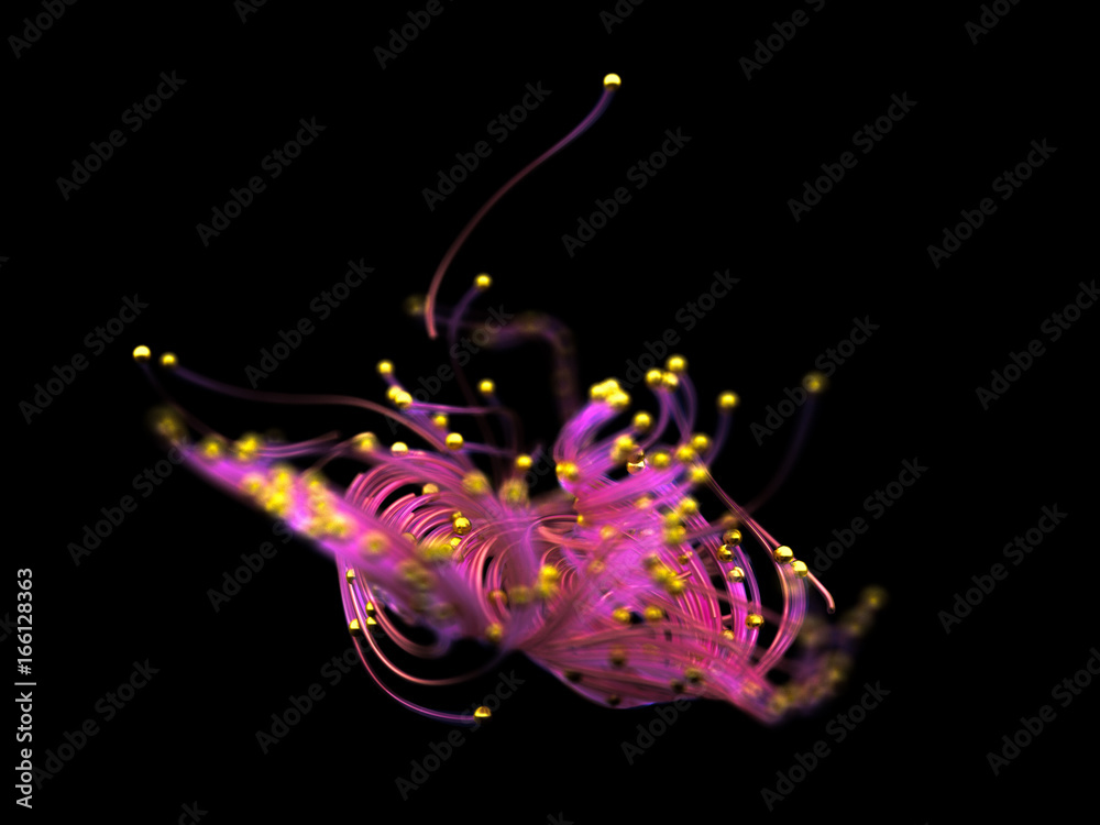Abstract light glowing gold shape black background. 3d illustration, 3d rendering.