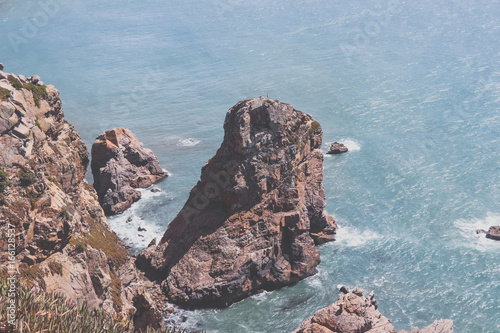 Summer Atlantic ocean rocky coastline near from roca cape. Cascais, Sintra Portugal