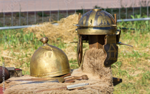 Ancient Roman Helmets and Daggers