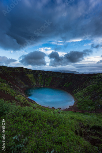 Iceland - Kerid Crater Lake at blue hour reflecting clouds