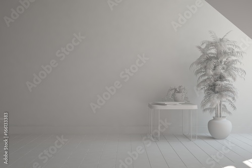 Fototapeta Naklejka Na Ścianę i Meble -  Idea of white empty room. Scandinavian interior design. 3D illustration