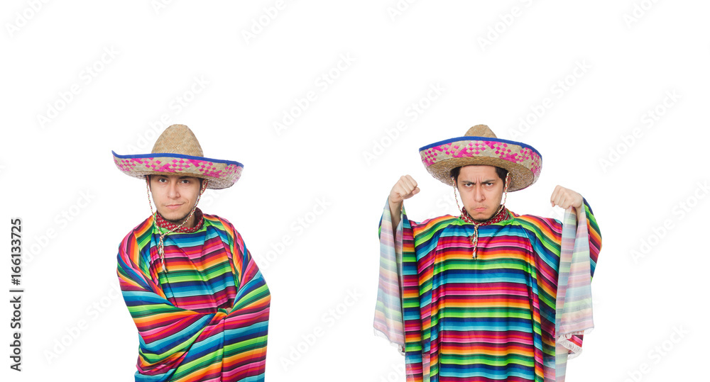 Funny mexican wearing poncho isolated on white Funny mexican wearing poncho isolated on white