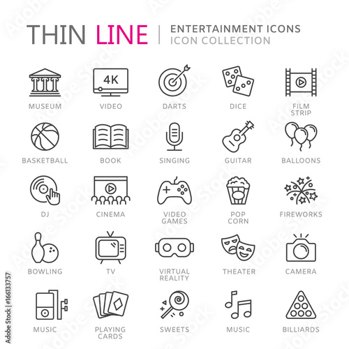 Collection of entertainment thin line icons