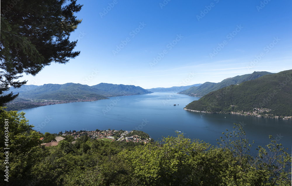 View over Maccagno to Lake Maggioreo - Maccagno, Lake Maggiore, Varese, Lombardy, Italy