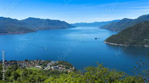 View over Maccagno to Lake Maggioreo - Maccagno  Lake Maggiore  Varese  Lombardy  Italy