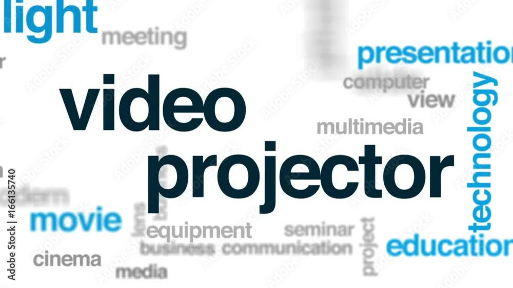 Video projector animated word cloud, text design animation.