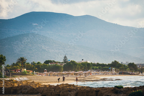 Landscape of beautiful coast during sunset near Malia, Crete, Greece