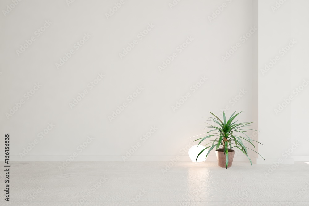 Idea of white empty room with blank wall. Scandinavian interior design. 3D illustration Idea of white empty room with blank wall. Scandinavian interior design. 3D illustration
