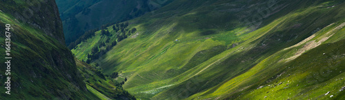 Picturesque mountain emerald valley of river Zagedanka. Caucasus mountains. photo