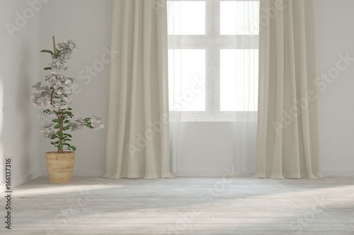 Idea of white empty room. Scandinavian interior design. 3D illustration