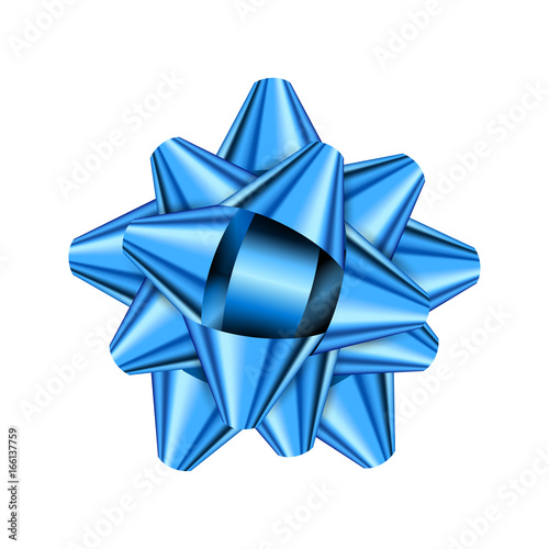 Blue holiday bow on white background