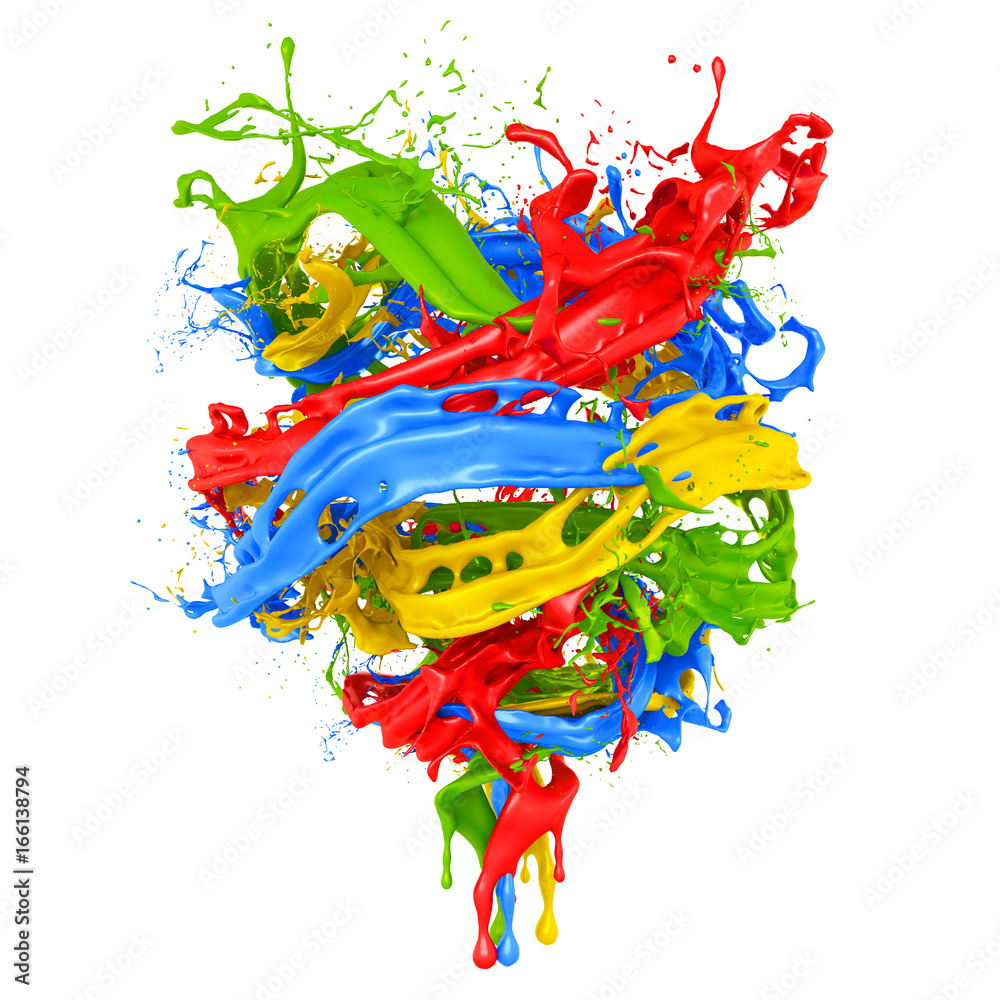 Fototapeta premium Abstract splash paint isolated white background. 3d illustration, 3d rendering.