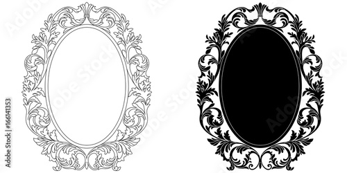Oval vintage border frame engraving with retro ornament pattern in antique baroque style decorative design. Vector.