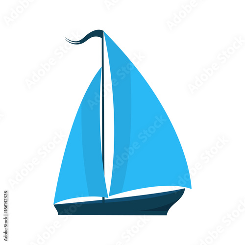 A ship with sails. Logo for water sports, tourist firm, for pleasure boats. Summer holiday concept.