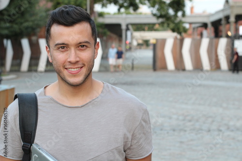 Canvastavla Cute mixed race person male smiling isolated with copy space