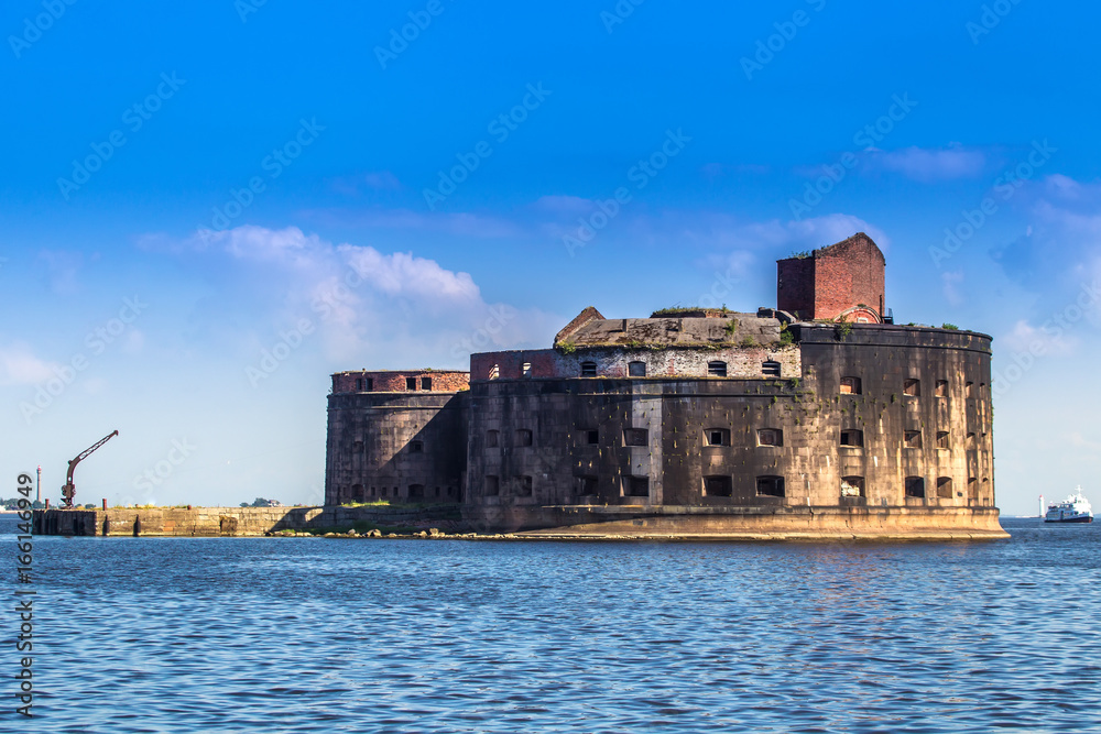 Maritime fort. Marine strengthening. Kronstadt. Old buildings. Russia. The Gulf of Finland.