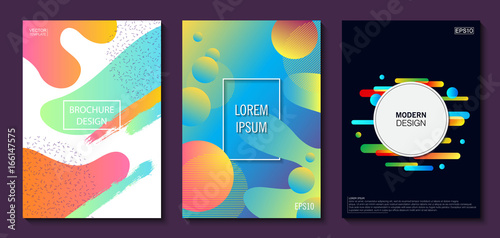 Set of colorful minimal design brochure, book covers.Universal vector background for poster, banners, flyers, card template with modern futuristic halftone gradient.
