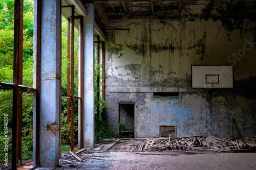 Abandoned basketball field in Pripyat  close to Chernobyl in Ukraine
