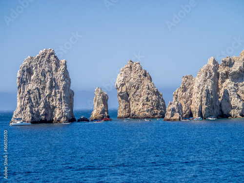 Lands End in Cabo San Lucas in Baja California, Mexico, where the Pacific Ocean meets the Sea of Cortez. Viewed from the Sea of Cortez.