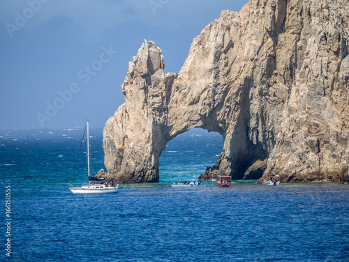 Lands End in Cabo San Lucas in Baja California, Mexico, where the Pacific Ocean meets the Sea of Cortez. Viewed from the Sea of Cortez.