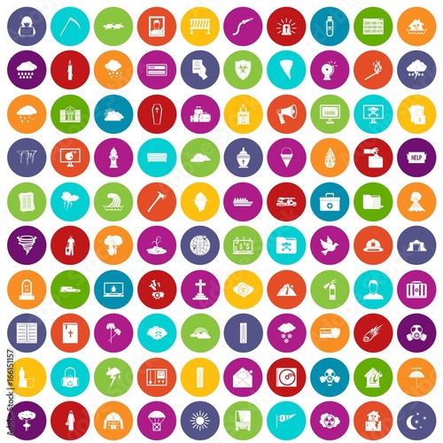100 natural disasters icons set color