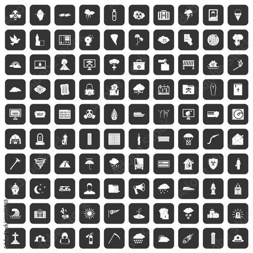 100 natural disasters icons set black