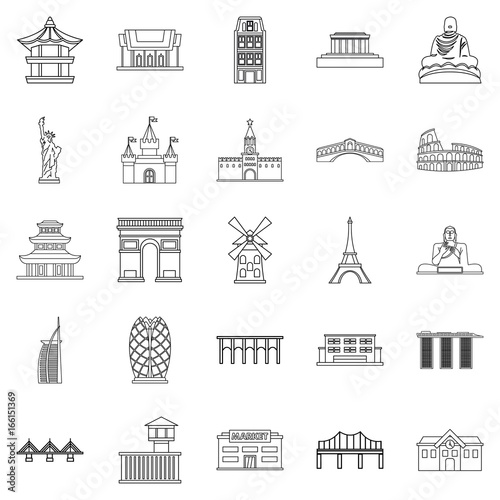 Construction icons set, outline style