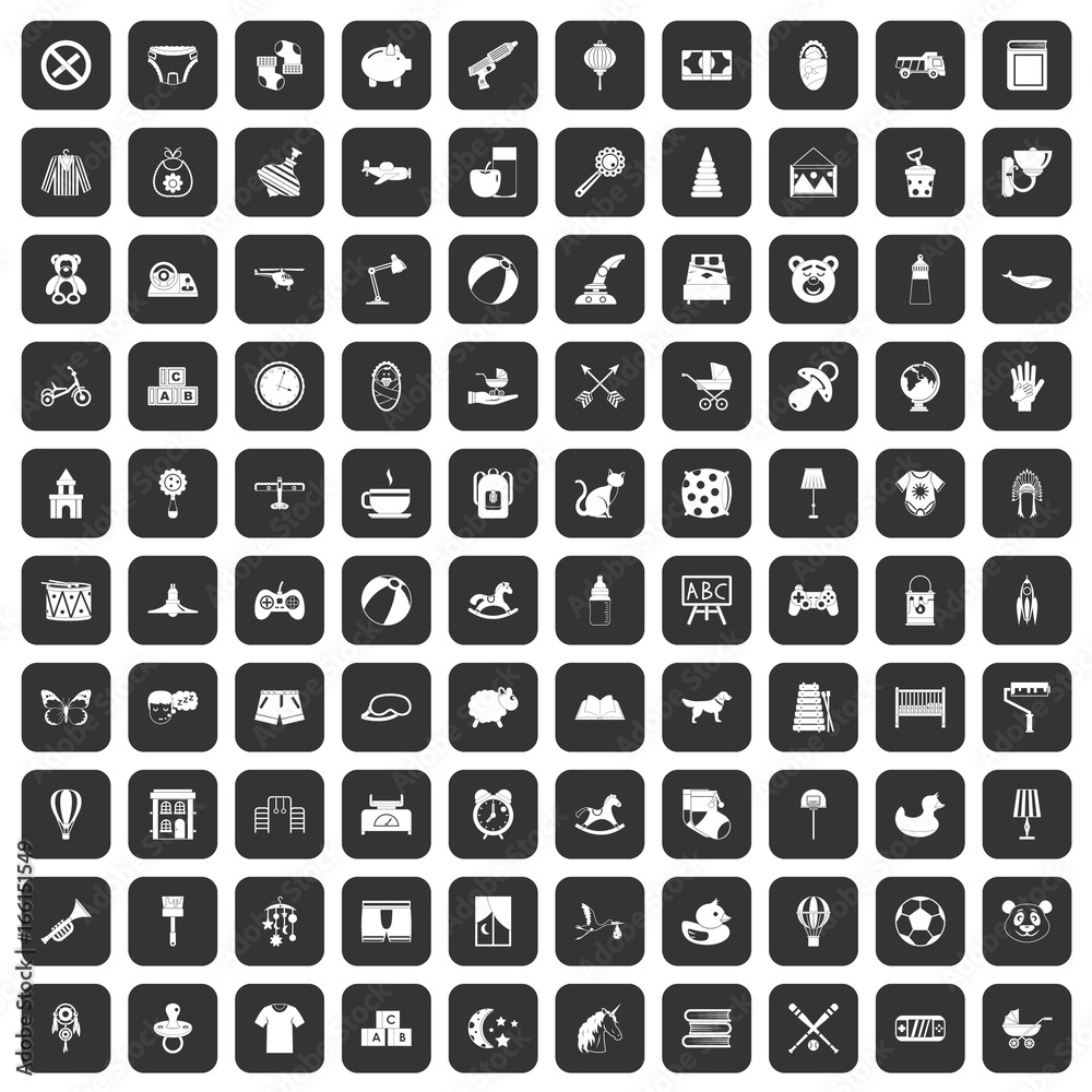 100 nursery icons set black 100 nursery icons set black