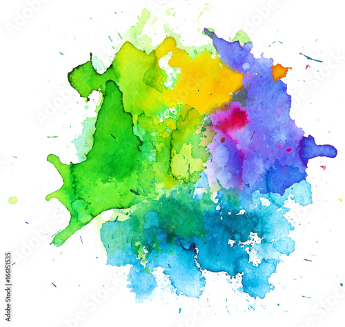 Colorful abstract watercolor texture stain with splashes and spatters. Modern creative watercolor background for trendy design.