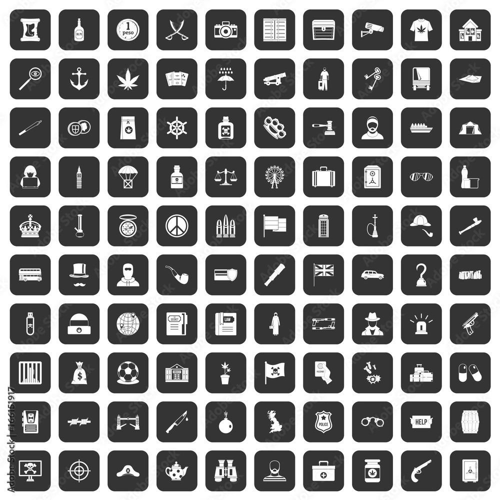 100 offence icons set black 100 offence icons set black