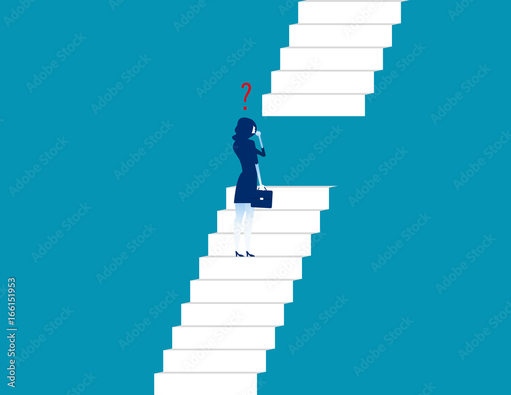 Businesswoman standing and looking stair. Concept business vector illustration.
