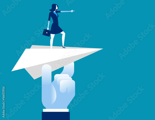 Businesswoman pointing go to forward. Concept business vector illustration.