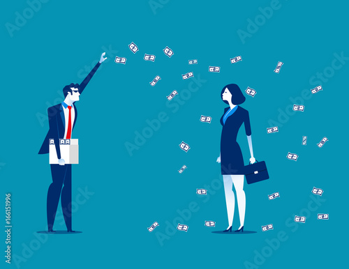 Millionaire throwing money. Concept business vector illustration.